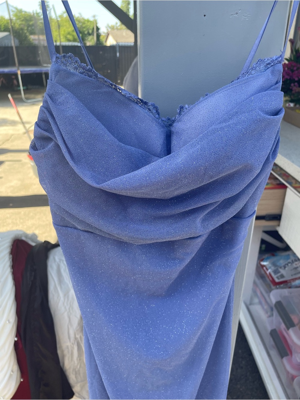 Sparkle Cowl Neck Blue Slip Dress